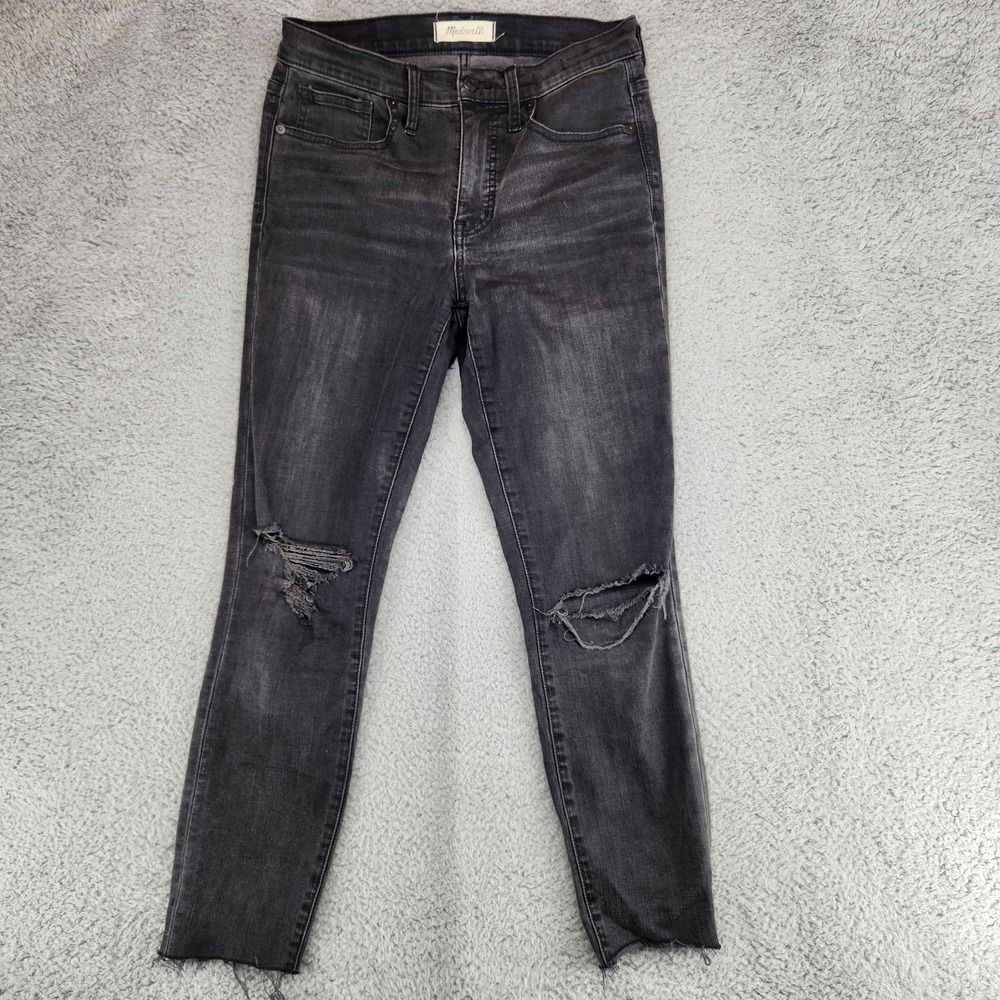 Madewell 9" High Rise Skinny Distressed Jeans Womens Size 27 Black Raw Hem